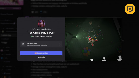 FNAF Versus codes: A screenshot of the Discord server invite with a PT logo in the top right corner