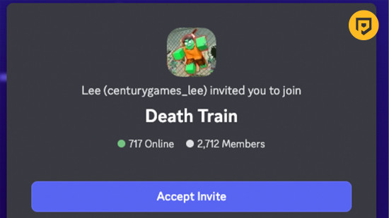 Death Train codes: An image of the Death Train Discord server.