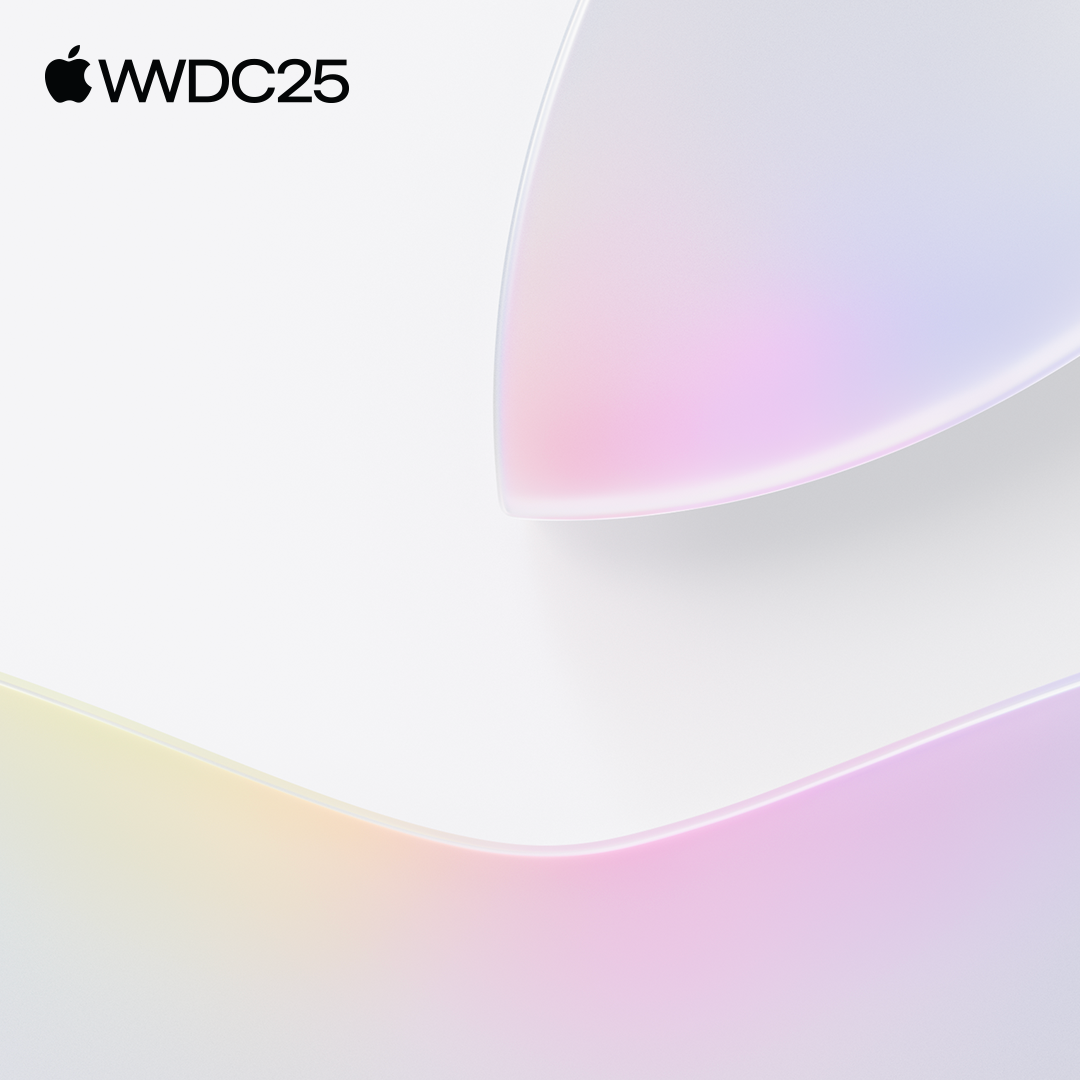 The cover of the WWDC25 playlist, a tight crop of the top portion of the Apple logo with light orange and purple highlights. The words WWDC25 are in the top left corner. 