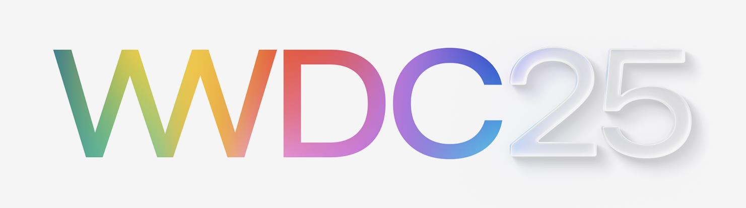 The WWDC25 logo, in which the words WWDC are shown in a rainbow of colors and the number 25 appears in the new Apple design.