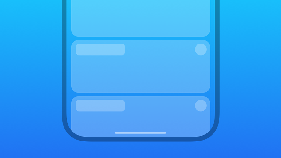 A minimal wireframe of an iOS app interface on a blue background.