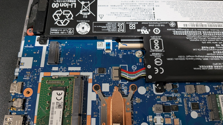 Laptop motherboard, with an empty NVMe slot