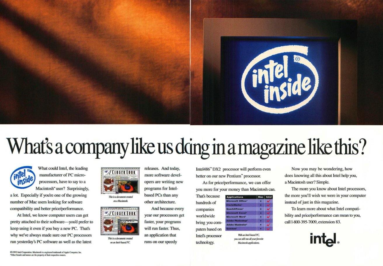 Vintage Intel advertisement showing large